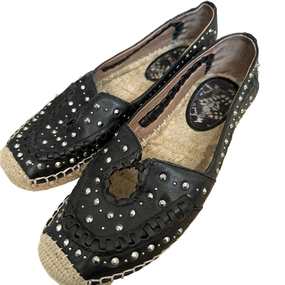 Sam Edelman Black leather espadrilles with stud detail size 8.5 goth whimsigoth